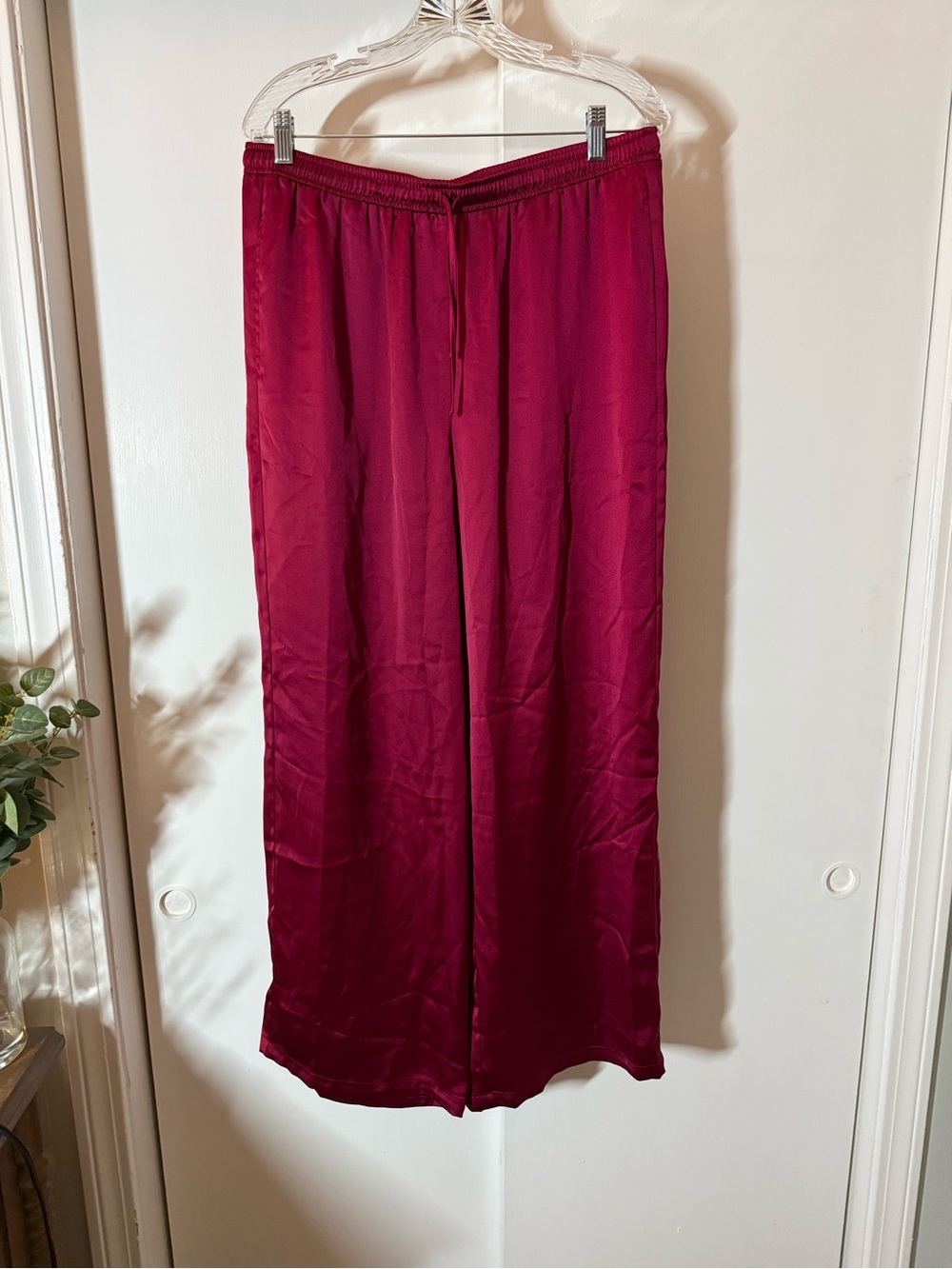 NICHOLAS Satin-Look Wide Leg Pants in Deep Berry